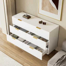 Matteo Elegant 6-Drawer Wave-Front Sideboard Cabinet - White & Gold - thumbnail 7