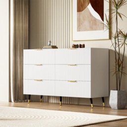 Matteo Elegant 6-Drawer Wave-Front Sideboard Cabinet - White & Gold - thumbnail 8