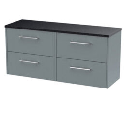 Nuie Hudson Reed Juno Wall Hung 4-Drawer Vanity Unit & Black Worktop, Stylish Ountertop Basin Unit In Coastal Grey, 1200mm - thumbnail 2