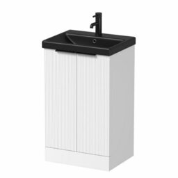 Affine Fluted 500mm White Floorstanding Vanity Unit Black Basin Soft Close Doors - thumbnail 4