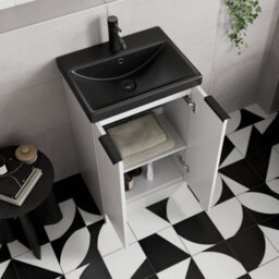 Affine Fluted 500mm White Floorstanding Vanity Unit Black Basin Soft Close Doors - thumbnail 3