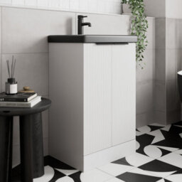 Affine Fluted 500mm White Floorstanding Vanity Unit Black Basin Soft Close Doors - thumbnail 2