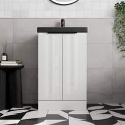 Affine Fluted 500mm White Floorstanding Vanity Unit Black Basin Soft Close Doors - thumbnail 1