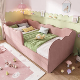Btm Pink Velvet 3Ft Single Daybed With Pull Out Trundle Slatted Frame Sofa Bed 90 X 190 Cm No Mattress - thumbnail 9