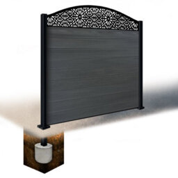 Easycomposite 5Ft Composite Fence Panel & Aluminium Post Sunken In Ground - Anthracite Boards & Morocco Curved Topper Trellis