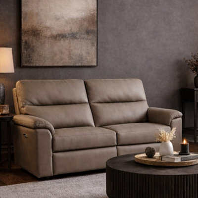 Aspire Marlowe Real Leather Power Recliner Two Seater Sofa With Usb Charging, Taupe - image 1