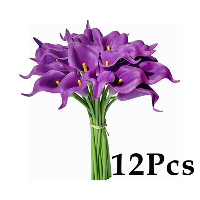 Amorly 12Pcs Purple Artificial Flowers Pu Realistic Bouquet For Elegant Home Decor Centerpiece Wedding Bridal Bouquet Table Decoration - image 1
