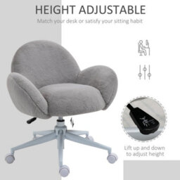 Homcom Fluffy Leisure Chair Office Chair With Backrest Armrest Wheels Grey - thumbnail 4