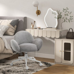 Homcom Fluffy Leisure Chair Office Chair With Backrest Armrest Wheels Grey - thumbnail 1