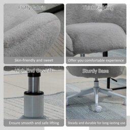 Homcom Fluffy Leisure Chair Office Chair With Backrest Armrest Wheels Grey - thumbnail 6