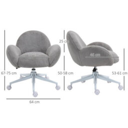 Homcom Fluffy Leisure Chair Office Chair With Backrest Armrest Wheels Grey - thumbnail 3