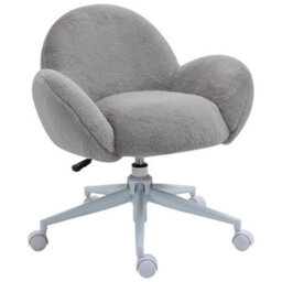 Homcom Fluffy Leisure Chair Office Chair With Backrest Armrest Wheels Grey - thumbnail 2
