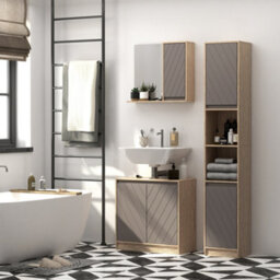 Homcom Narrow Bathroom Storage Cabinet With Open Compartment, Oak - thumbnail 8