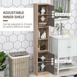 Homcom Narrow Bathroom Storage Cabinet With Open Compartment, Oak - thumbnail 6