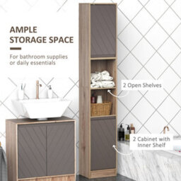 Homcom Narrow Bathroom Storage Cabinet With Open Compartment, Oak - thumbnail 4