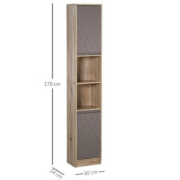 Homcom Narrow Bathroom Storage Cabinet With Open Compartment, Oak - thumbnail 3