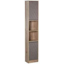 Homcom Narrow Bathroom Storage Cabinet With Open Compartment, Oak - thumbnail 2