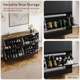 Black  & Oak Modern 4 Tier Drawer Door Shoe Cabinet Hallway Storage Space Organisation Unit - thumbnail 5