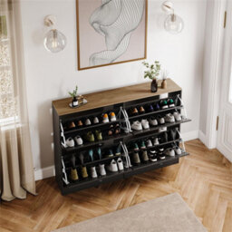 Black  & Oak Modern 4 Tier Drawer Door Shoe Cabinet Hallway Storage Space Organisation Unit - thumbnail 4
