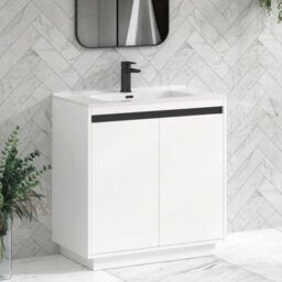 Royal Bathrooms Orion 800mm Matt White 2 Door Floor Standing Vanity Unit With Ceramic Basin & Black Strip - thumbnail 5