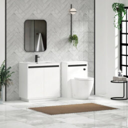 Royal Bathrooms Orion 800mm Matt White 2 Door Floor Standing Vanity Unit With Ceramic Basin & Black Strip - thumbnail 3
