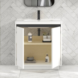 Royal Bathrooms Orion 800mm Matt White 2 Door Floor Standing Vanity Unit With Ceramic Basin & Black Strip - thumbnail 4