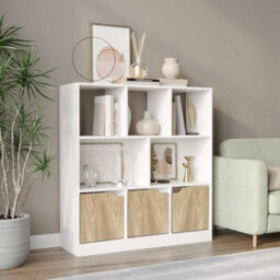 Urbn-Living Urbnliving Asymmetrical 8 Cube White Bookcase Freestanding Storage Unit With 3 Plain Doors - Oak - thumbnail 2