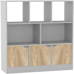 Urbn-Living Urbnliving Asymmetrical 8 Cube White Bookcase Freestanding Storage Unit With 3 Plain Doors - Oak