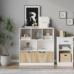 Urbn-Living Urbnliving Asymmetrical 8 Cube White Bookcase Freestanding Storage Unit With 3 Plain Doors - Oak - thumbnail 4