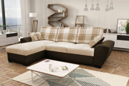Alabama Corner Sofa Bed Brown Cream Faux Leather Fabric With Storage