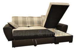 Alabama Corner Sofa Bed Brown Cream Faux Leather Fabric With Storage - thumbnail 4