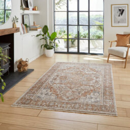 Terracotta Traditional Abstract Bordered 10mm Pile Stain-Resistant Rug For Bedroom, Living, & Dining Room-80Cm X 300Cm