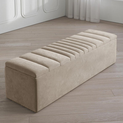 Safar 120Cm Large Ottoman Storage Box - Naples Shoes Bench - Beige Lined Upholstery Blanket Storage Box - image 1