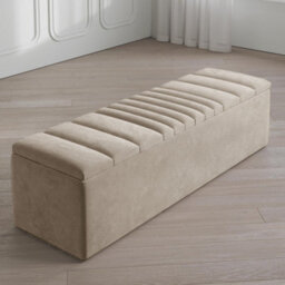 Safar 120Cm Large Ottoman Storage Box - Naples Shoes Bench - Beige Lined Upholstery Blanket Storage Box