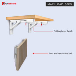 Highdecora Folding Shelf Brackets, 2 Pcs Heavy Duty Foldable Shelf Brackets Metal Wall Mounted Foldable (White, 10 Inch) - thumbnail 3