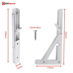 Highdecora Folding Shelf Brackets, 2 Pcs Heavy Duty Foldable Shelf Brackets Metal Wall Mounted Foldable (White, 10 Inch) - thumbnail 2