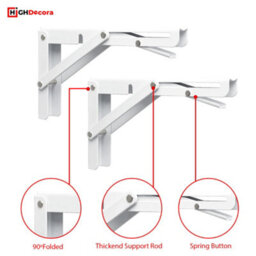 Highdecora Folding Shelf Brackets, 2 Pcs Heavy Duty Foldable Shelf Brackets Metal Wall Mounted Foldable (White, 10 Inch) - thumbnail 4