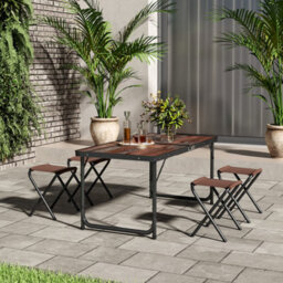 Thehotsale Outdoor Folding Picnic Table With 4 Oxford Mat Stools Umbrella Hole Fold Up Suitcase Table - thumbnail 2