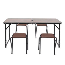 Thehotsale Outdoor Folding Picnic Table With 4 Oxford Mat Stools Umbrella Hole Fold Up Suitcase Table - thumbnail 4