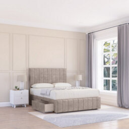 "Sloomy 4Ft6 Monaco Plush Cream Bed Set With 2 Drawers & Footboard, Mattress & 54"" Headboard - Double"