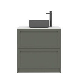 Royal Bathrooms Royal Bathroom Elmore 800mm Matt Green Freestanding Bathroom Vanity Unit 2 Drawer Plain White Worktop With Art Square Basin - thumbnail 7