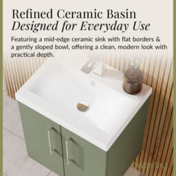Balterley Contemporary Bathroom Wall Hung 2 Soft-Close Door Vanity Unit & Mid-Edge Basin, Satin Green, 500 mm - thumbnail 7