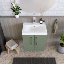 Balterley Contemporary Bathroom Wall Hung 2 Soft-Close Door Vanity Unit & Mid-Edge Basin, Satin Green, 500 mm - thumbnail 3