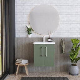 Balterley Contemporary Bathroom Wall Hung 2 Soft-Close Door Vanity Unit & Mid-Edge Basin, Satin Green, 500 mm - thumbnail 2