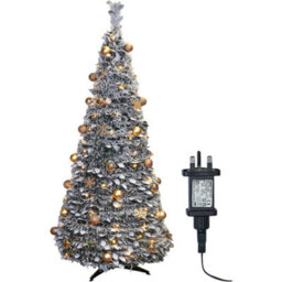 Pegdev - Pdl - Elegant Pop-Up Pre-Lit Christmas Tree With Gold Baubles, 200 Warm Leds, Frosted Leaves, Timer, Easy Assembly, 2.1M