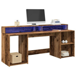 Berkfield Desk With Led Lights Old Wood 200X55X91 Cm Engineered Wood - thumbnail 1