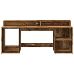 Berkfield Desk With Led Lights Old Wood 200X55X91 Cm Engineered Wood - thumbnail 6