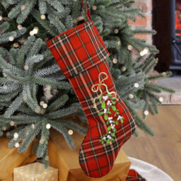 Dibor Mistletoe Highland Tartan Xmas Gift Decoration Christmas Stocking For Kids - thumbnail 3