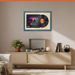 "AK Frames 25X17"" Navy Blue Sleek Vinyl Record Frame With Ivory Mount For 12 Inch Lp Cover & Disc - Overlapped Design" - thumbnail 8