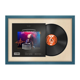"AK Frames 25X17"" Navy Blue Sleek Vinyl Record Frame With Ivory Mount For 12 Inch Lp Cover & Disc - Overlapped Design" - thumbnail 1